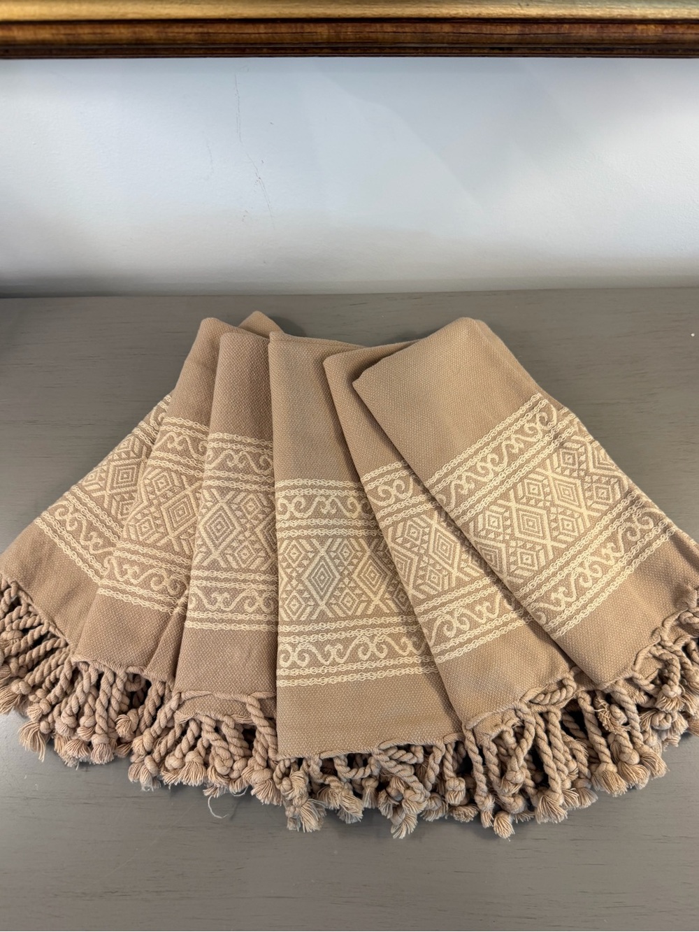 Pottery Barn Cotton Rope Fringe Napkins SET OF 6 Tan Neutral Boho Southwestern